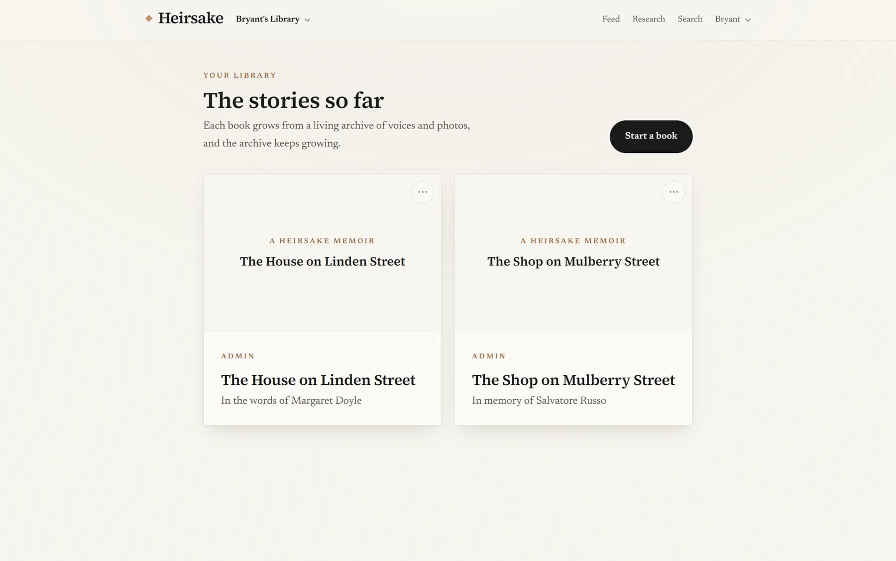 A family library showing two memoir covers side by side, The House on Linden Street and The Shop on Mulberry Street.